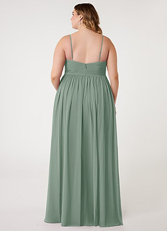 Azazie Alia Vestidos de damas de honor Vestido de Salvia Plateada de Gasa de Corte en A con Plisado image7