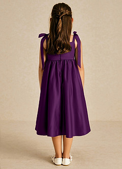 Azazie Chelsie Flower Girl Dresses Grape A-Line Bow Matte Satin Dress image2