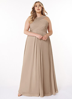 Azazie Kaleigh Abiti da Damigella Abito A-Line in Chiffon Plissettato Taupe image7