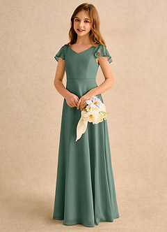 Azazie Nari Girls Formal vestidos de niña de las flores Vestido de Eucalipto de Gasa de Corte en A con Con mangas image3