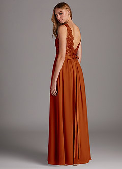 Azazie Elly Bridesmaid Dresses Paprika A-Line Lace Scoop Neck Chiffon Dress image5