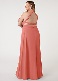 Azazie Clarice Brautjungfernkleider Eine Linie Halter Chiffon Kleid Lachsrosa image12