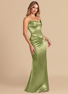 Azazie Sorrel Bridesmaid Dresses Pistachio Mermaid Corset Metallic Satin Convertible Dress image5