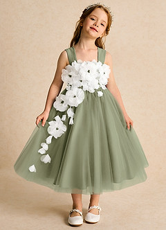 Azazie Dovey Robe Demoiselle D'honneur Fillette Robe Princesse en Tulle Arc Pistache image2