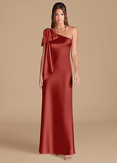 Azazie Capri Robes de demoiselle d'honneur Robe Fourreau en Satiné métallisé Ue épaule Rouille image3