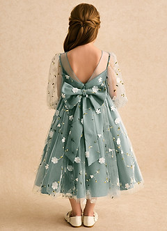 Azazie Elowen vestidos de niña de las flores Vestido de Eucalipto de Encaje de Corte en A con Escote de Corazón image2