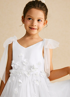 Azazie Minia Flower Girl Dresses White A-Line Bow Matte Satin Dress image4
