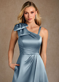Azazie Easton Mother of the Bride Dresses Dusty Blue A-Line One Shoulder Stretch Satin Dress image5