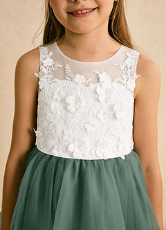 Azazie Lina Flower Girl Dresses Ivory Eucalyptus Ball-Gown Lace Dress image8