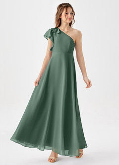Azazie Arabella Junior Eucalyptus A-Line Ruched Chiffon Dress image4