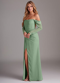 Azazie Hallie Bridesmaid Dresses Matcha Mermaid Long Sleeve Chiffon Dress image3