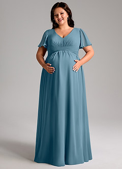 Azazie Verna Maternity Bridesmaid Dresses A-Line V-Neck Ruched Chiffon Floor-Length Dress image11