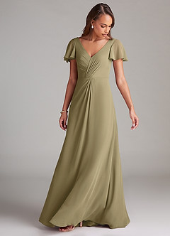 Azazie Soren Bridesmaid Dresses Moss Green A-Line Ruched Chiffon Dress image5