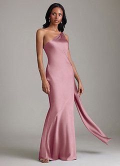 Azazie Juniper Bridesmaid Dresses Vintage Mauve Mermaid One Shoulder Stretch Satin Dress image5