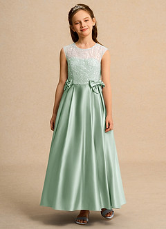 Azazie Candy Girl Jurken voor bloemenmeisjes Baljurk Jurk van Mat Satijn Boog Agave image6