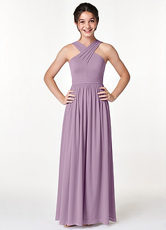 Azazie Jiya Junior A-Linie Plissee Gittergewebe Kleid Blauregen image4
