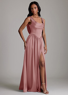 Azazie Novi Bridesmaid Dresses Dusty Rose A-Line with Pockets Stretch Satin Dress image5