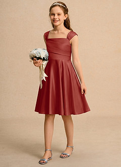 Azazie Budle Girls Formal Flower Girl Dresses Terracotta A-Line Pleated Matte Satin Dress image5