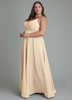 Azazie Amani Brautjungfernkleider A-Linie Plissee Chiffon Kleid Champagner image5