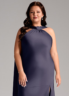 Azazie Kinsley Bridesmaid Dresses Stormy Mermaid Side Slit Stretch Satin Dress image13