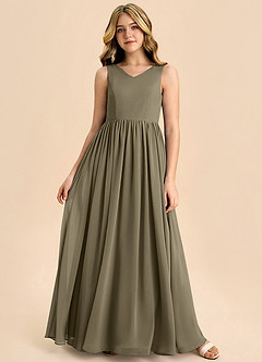 Azazie Hathaway Junior Willow Green A-Line Bow Chiffon Dress image3