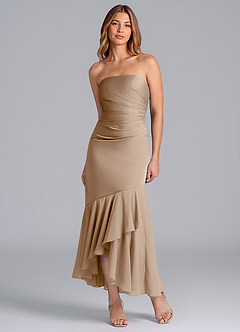 Azazie Danie Jurken voor bruidsmeisjes Jurk van Chiffon met Kolom Strapless Taupe image5