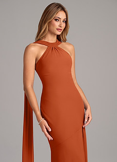 Azazie Kinsley Robes de demoiselle d'honneur Robe Sirène en Mousseline de soie Plissée Orange Brûlée image7