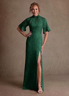 Azazie Hypatia 신부의 어머니 드레스 쉬스 주름진 플로럴 번아웃 플로어 길이 드레스 image1