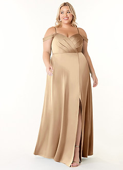 Azazie Ocean Brudtärnklänningar Klänning av A-Line i Stretch Satin V-ringad plisserad Champagne image6