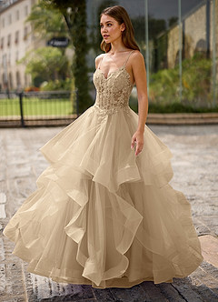 Spitze Champagner Ballkleid aus transparenter Spitze image6