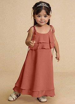 Azazie Temi Flower Girl Dresses Clay A-Line Spaghetti Strap Chiffon Dress image6