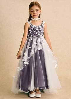 Azazie Darlina vestidos de niña de las flores Vestido de Marfil Ciruela de Tul de Princesa con Encaje image4