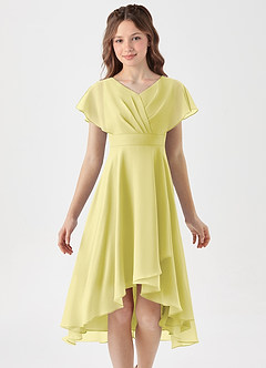 Azazie Graciela Junior Lemon Sorbet A-Line Pleated Chiffon Dress image3