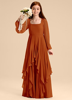 Azazie Clara Junior Abito A-Line in Chiffon Blusa Paprika image1