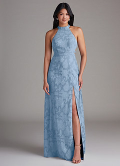 Azazie Clarice Brautjungfernkleider Eine Linie Seitliche Cut-Outs Blumen-Burnout Kleid Puderblau image4