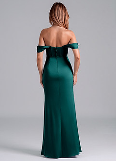 Azazie Asha Bridesmaid Dresses Peacock Sheath Off the Shoulder Stretch Satin Convertible Dress image4
