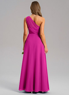 Azazie Phaedra Bridesmaid Dresses Fuchsia A-Line One Shoulder Chiffon Dress image2