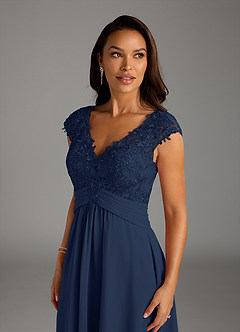 Azazie Irmeli Mother of the Bride Dresses Dark Navy A-Line Lace Chiffon Dress image5