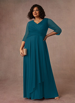 Azazie Annetta Mother of the Bride Dresses Ink Blue A-Line V-Neck Pleated Mesh Dress image7