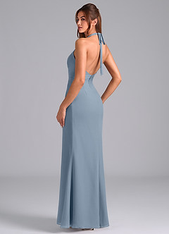 Azazie Valerie Bridesmaid Dresses Dusty Blue Mermaid Pleated Chiffon Dress image5
