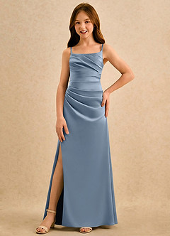 Azazie Cannoli Girls Formal Sukienki dla dziewczynek sypiących kwiaty Linia A Pofałdowany Matowy satynowy Długość podłogi Sukienka image3