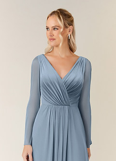 Azazie Teraso Mother of the Bride Dresses Dusty Blue A-Line Pleated Mesh Dress image11