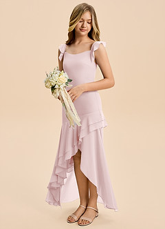 Azazie Junie Junior Vestido de Rosa Rubor de Gasa de Corte Sirena con Volante image3