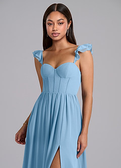Azazie Denisse Bridesmaid Dresses Steel Blue A-Line Ruched Chiffon Dress image6