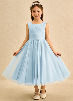 Azazie Macaron Flower Girl Dresses Sky Blue A-Line Pleated Tulle Dress image3