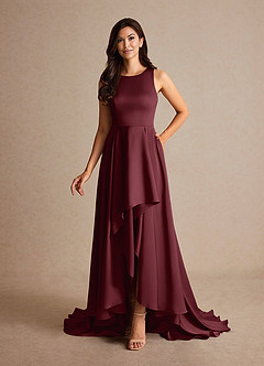 Azazie Niles vestidos de madre de la novia Vestido de Cabernet de Satén Elástico de Corte En A con Trenes image8