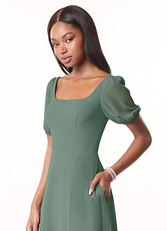 Azazie Alani Bridesmaid Dresses Eucalyptus A-Line Square Neckline Chiffon Dress image4