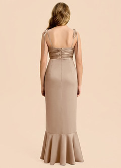 Azazie Ryan Junior Taupe Sheath Bow Stretch Satin Dress image2