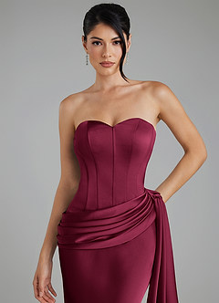 Azazie Draya Robes de demoiselle d'honneur Robe Sirène en Satin extensible Bustier Bourgogne image8