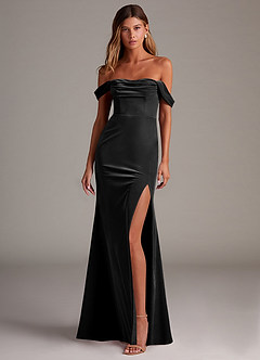 Azazie Saige Bridesmaid Dresses Black Sheath Off the Shoulder Velvet Convertible Dress image4